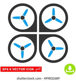 Quadrotor EPS vector icon. Illustration style is flat iconic bicolor blue and gray symbol on white background.