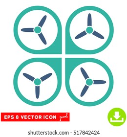 Quadrotor EPS vector icon. Illustration style is flat iconic bicolor cobalt and cyan symbol on white background.