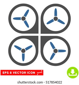 Quadrotor EPS vector icon. Illustration style is flat iconic bicolor cobalt and gray symbol on white background.