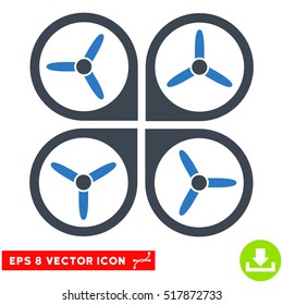 Quadrotor EPS vector pictogram. Illustration style is flat iconic bicolor smooth blue symbol on white background.