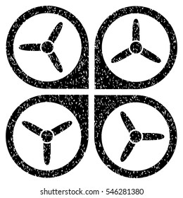 Quadrotor grainy textured icon for overlay watermark stamps. Flat symbol with dust texture. Dotted vector black ink rubber seal stamp with grunge design on a white background.