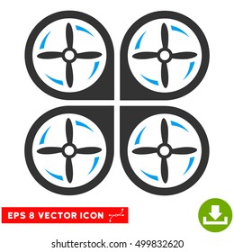 Quadrotor Screws Rotation EPS vector pictograph. Illustration style is flat iconic bicolor blue and gray symbol on white background.