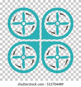 Quadrotor Screws Rotation EPS vector pictogram. Illustration style is flat iconic bicolor grey and cyan symbol.