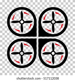 Quadrotor Screws Rotation EPS vector pictograph. Illustration style is flat iconic bicolor intensive red and black symbol.