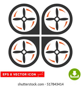 Quadrotor Screws Rotation EPS vector pictograph. Illustration style is flat iconic bicolor orange and gray symbol on white background.