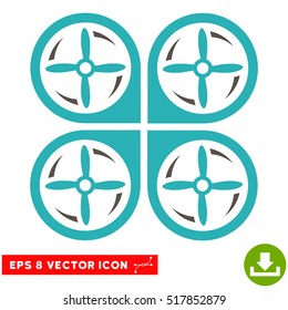 Quadrotor Screws Rotation EPS vector pictograph. Illustration style is flat iconic bicolor grey and cyan symbol on white background.