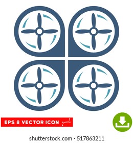 Quadrotor Screws Rotation EPS vector icon. Illustration style is flat iconic bicolor cyan and blue symbol on white background.