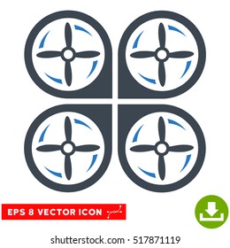 Quadrotor Screws Rotation EPS vector pictograph. Illustration style is flat iconic bicolor smooth blue symbol on white background.