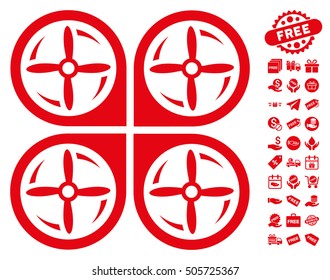 Quadrotor Screws Rotation icon with free bonus images. Vector illustration style is flat iconic symbols, red color, white background.
