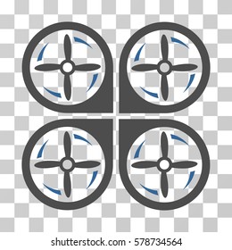 Quadrotor Screws Rotation icon. Vector illustration style is flat iconic bicolor symbol, cobalt and gray colors, transparent background. Designed for web and software interfaces.