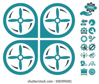 Quadrotor Screws Rotation pictograph with bonus configuration clip art. Vector illustration style is flat iconic symbols, soft blue colors, white background.