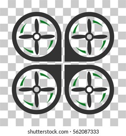 Quadrotor Screws Rotation vector icon. Illustration style is flat iconic bicolor green and gray symbol on a transparent background.