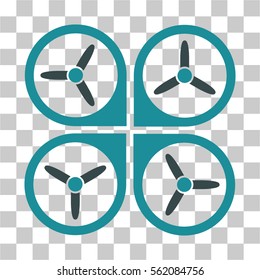 Quadrotor vector icon. Illustration style is flat iconic bicolor soft blue symbol on a transparent background.