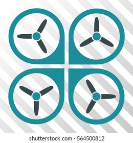 Quadrotor vector icon. Illustration style is flat iconic bicolor soft blue symbol on a hatched transparent background.