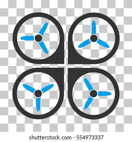 Quadrotor vector pictogram. Illustration style is flat iconic bicolor blue and gray symbol on a transparent background.