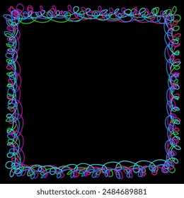 Quadruple frame in doodle style made of multi-colored wire on a black background