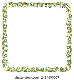 Quadruple frame in doodle style made of multi-colored wire on a white background