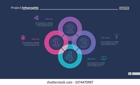 Quadruple intersect slide template. Business data. Graph, diagram. Creative concept for infographic, templates, presentation, report. Can be used for topics like workflow, strategy, analysis