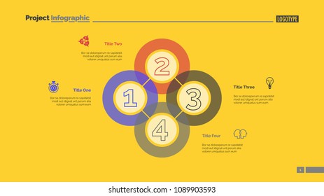 Quadruple intersect slide template. Business data. Graph, diagram. Creative concept for infographic, templates, presentation, report. Can be used for topics like workflow, strategy, analysis