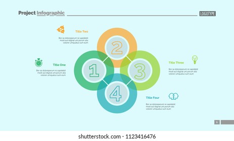 Quadruple intersect slide template. Business data. Graph, diagram. Creative concept for infographic, templates, presentation, report. Can be used for topics like workflow, strategy, analysis