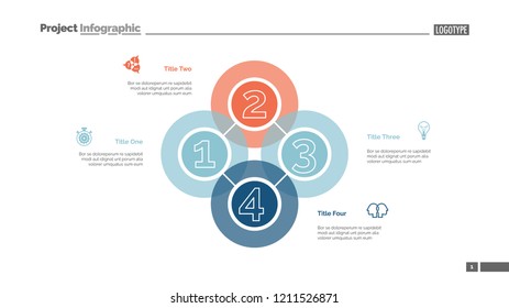 Modelo de slide de interseção quádrupla. Dados comerciais. Gráfico, diagrama. Conceito criativo para infográfico, modelos, apresentação, relatório. Pode ser usado para tópicos como fluxo de trabalho, estratégia, análise