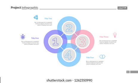 Quadruple intersect slide template. Business data. Graph, diagram. Creative concept for infographic, templates, presentation, report. Can be used for topics like workflow, strategy, analysis