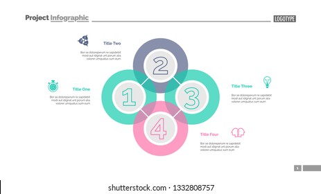 Quadruple intersect slide template. Business data. Graph, diagram. Creative concept for infographic, templates, presentation, report. Can be used for topics like workflow, strategy, analysis