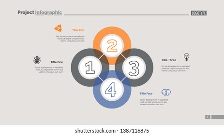 Quadruple intersect slide template. Business data. Graph, diagram. Creative concept for infographic, templates, presentation, report. Can be used for topics like workflow, strategy, analysis