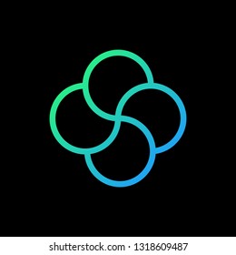 Quadruple knot vector, tattoo design vector, cross knot, four wings, clover, propeller logo. Vector illustration isolated on black background.