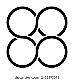 Quadruple ring formation. Overlapping circular concept. Bold minimalism graphic. Vector illustration. EPS 10.