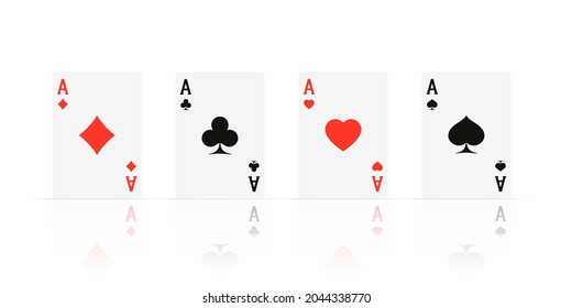 Quads. Ace design cazino game element with transparent reflection. Poker or blackjack realistic card. Vector illustration