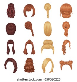 Quads, Blond Braids And Other Types Of Hairstyles. Back Hairstyle Set Collection Icons In Cartoon Style Vector Symbol Stock Illustration Web.