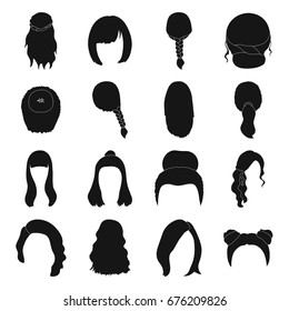Quads, blond braids and other types of hairstyles. Back hairstyle set collection icons in black style vector symbol stock illustration web.