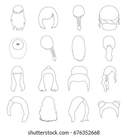 Quads, blond braids and other types of hairstyles. Back hairstyle set collection icons in line style vector symbol stock illustration web.