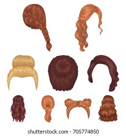 Quads, blond braids and other types of hairstyles. Back hairstyle set collection icons in cartoon style vector symbol stock illustration web.