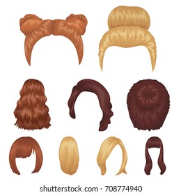 Quads, blond braids and other types of hairstyles. Back hairstyle set collection icons in cartoon style vector symbol stock illustration web.