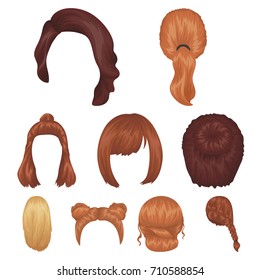 Quads, blond braids and other types of hairstyles. Back hairstyle set collection icons in cartoon style vector symbol stock illustration web.