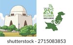 Quaid e Azam Day 25 December Celebration Creative Vector EPS Illustration Design.Translation: Muhammad Ali Jinnah 25th December, 1876