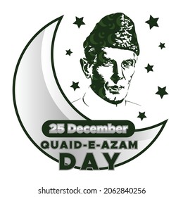 Quaid E Azam Day 25 December With Big Moon And Stars Vector Illustration