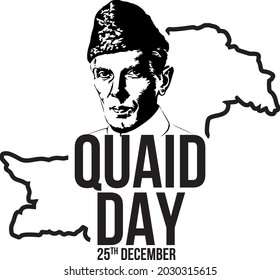 Quaid E Azam Day Typography And Pakistan Map In Background