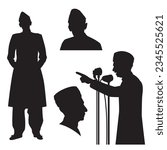 Quaid e Azam Mohammad Ali Jinnah Silhouette vector illustration