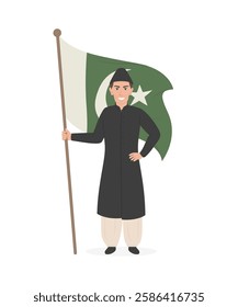 Quaid e Azam Mohammad Ali Jinnah with flag vector illustration