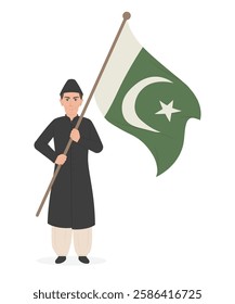 Quaid e Azam with pakistan flag vector illustration