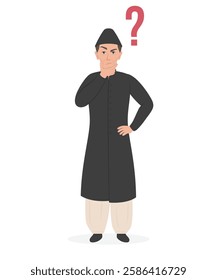 Quaid e Azam thinking pose standing vector illustration