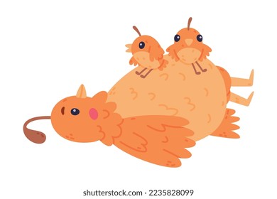 Quail Bird with Crest and Feathers Lying with Its Baby Vector Illustration