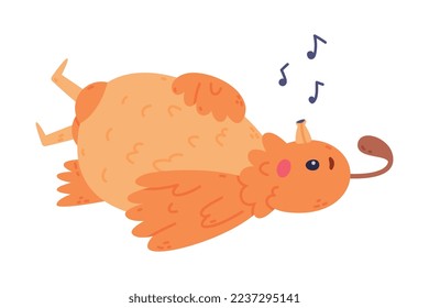 Quail Bird with Crest and Feathers Lying on the Ground and Singing Vector Illustration