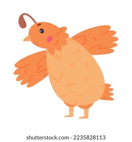 Quail Bird with Crest and Feathers Standing with Spread Wings Vector Illustration