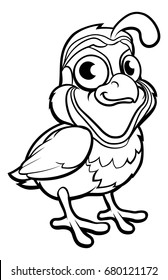 A quail bird cute cartoon character outline coloring illustration