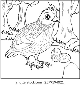 Quail bird line art for coloring book with simple background