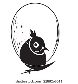 Codorniz con contorno de huevo estilizado como logo. También es bueno para el tatuaje. Imagen monocromática vector editable con detalles altos aislados en fondo blanco